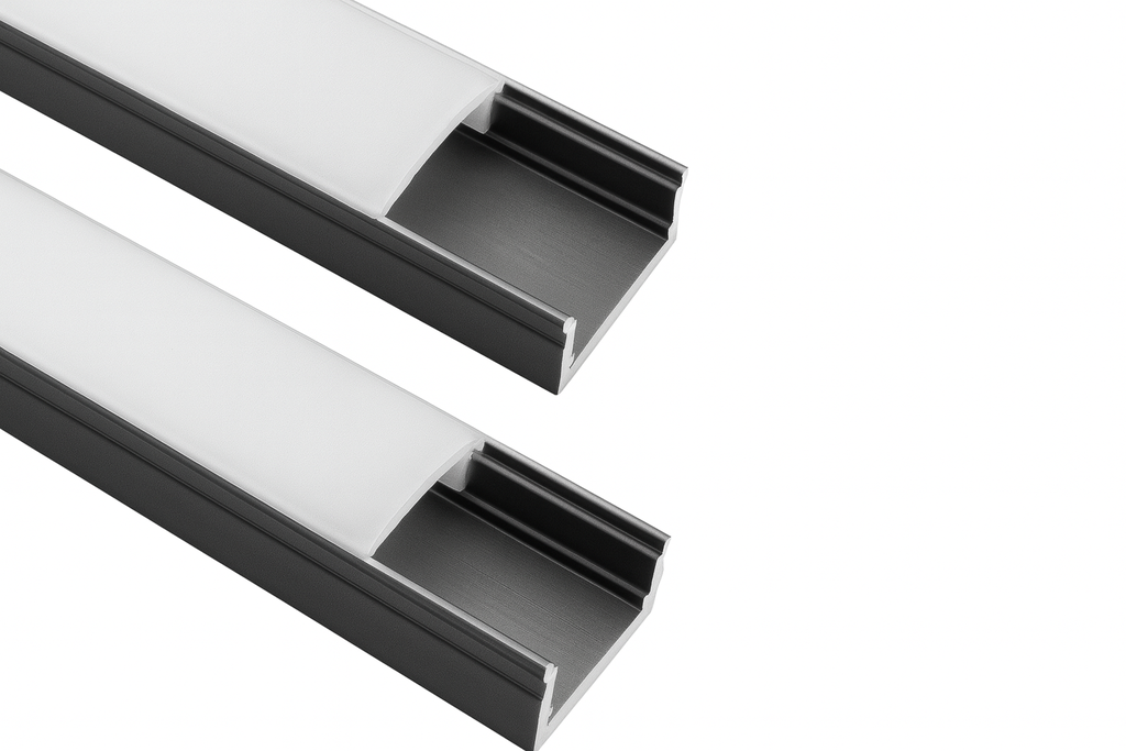 Perfil U Negro 30 x 20 x 3 MT Aluminio con Difusor (2)