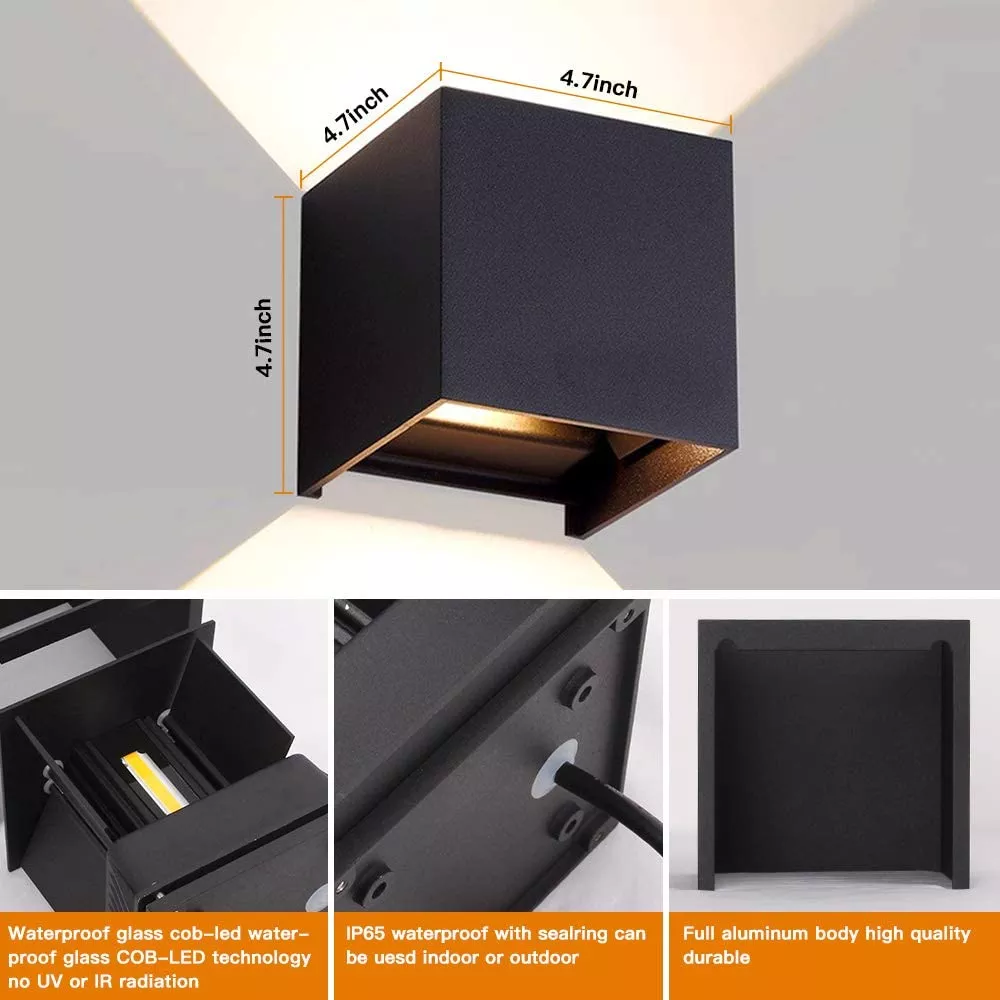 Aplique 6W 3000K B72710-2X3W Cubo BK NEGRO 100-240V IP-65 Roomlux (4)