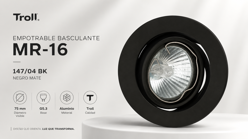 Empotrable Basculante MR-16 147/04 BK Negro Mate 75 mm G5.3 de Aluminio Troll (3)