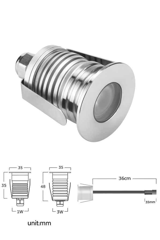 Empotrable Piso 1w 2700k JT-15620-SS 1W 42 mm Redonda IP-65 85-265v (2)