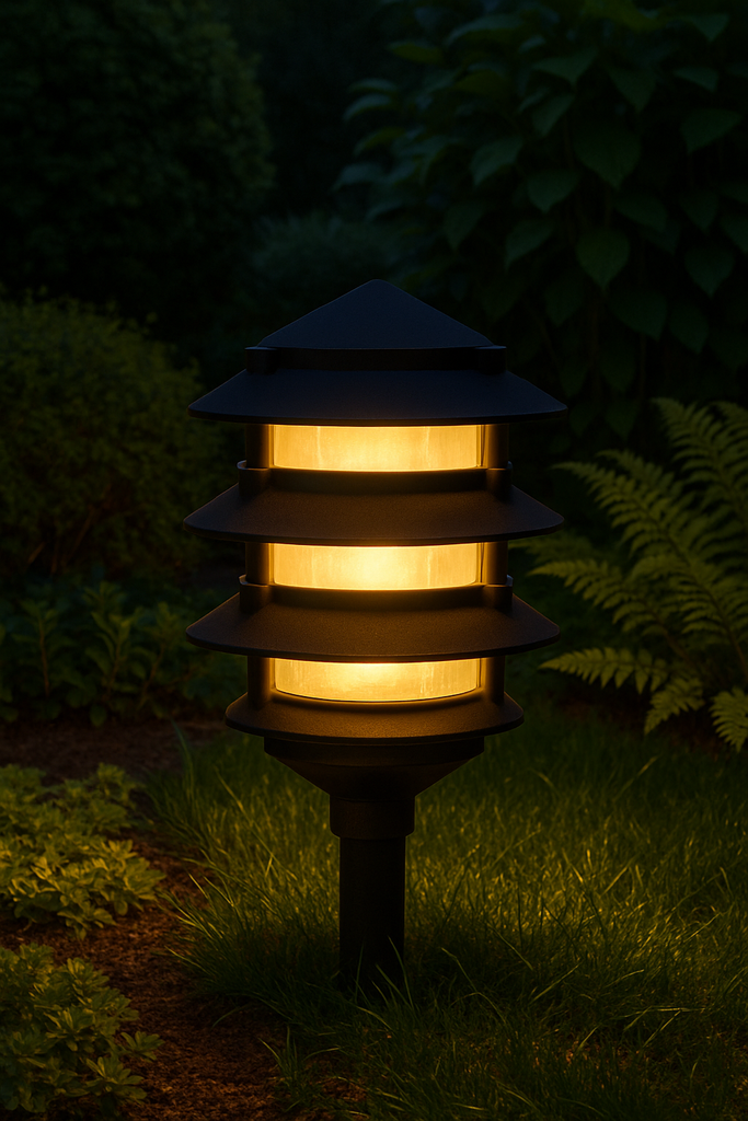 Lampara de Jardín Pagoda 4T E-27 JT-15224 BK Negro Fibra E-27 1/2 NPT Con Niple de 1FT Y 7 JT-15301A BN M (2)