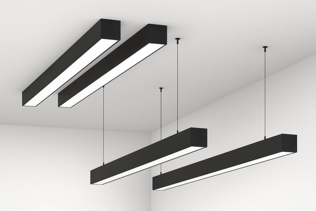 Lampara Suspendida 30w 6500k LZ-B108 Lineal NEGRA 120° 85-265V 1200X40X70 (2)