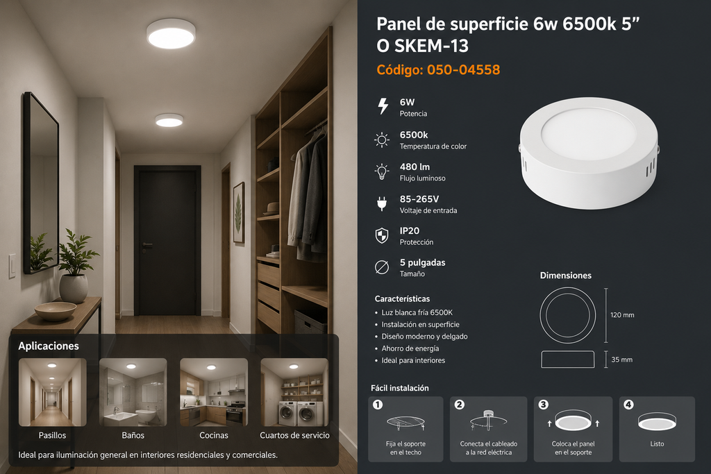 Panel de Superficie 6w 6500k 5" O SKEM-13