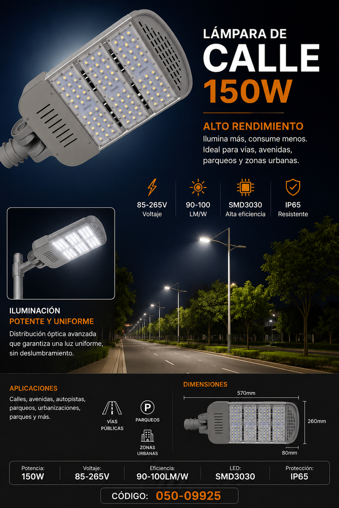 Lampara de Calle 150W 85-265V TG118-200 90-100LM/W SMD3030