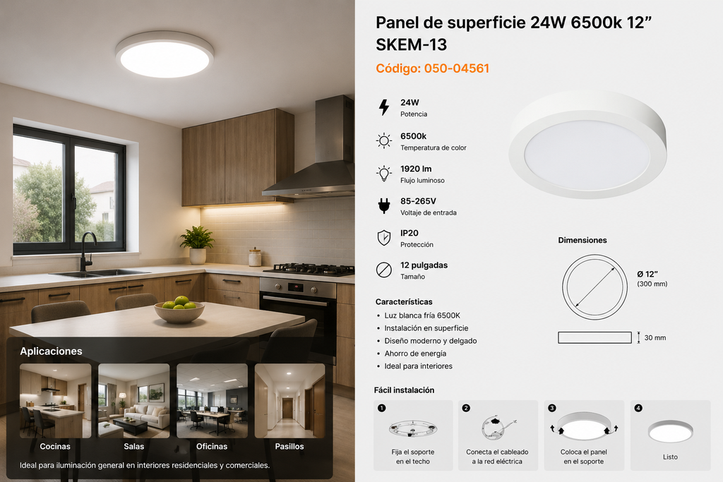 Panel de Superficie 24W 6500k 12" SKEM-13 85-265V