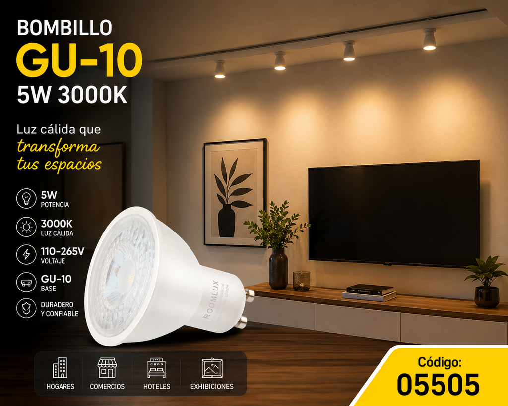 Bombillo 5W 3000k GU-10 B05520 110-265V ROOMLUX 38º