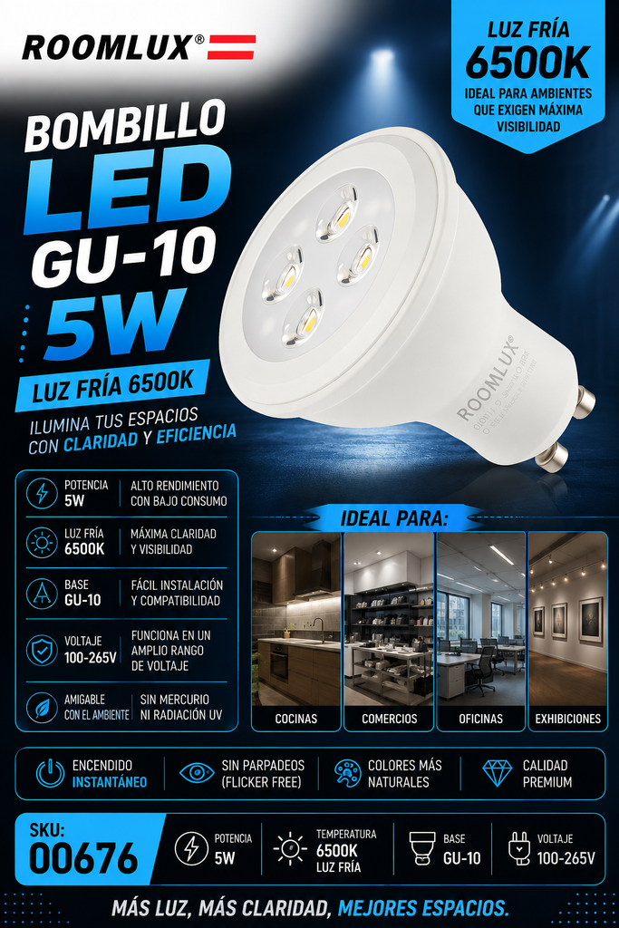 Bombillo 5W 6500K GU-10 B05520 6500K 100-265V ROOMLUX