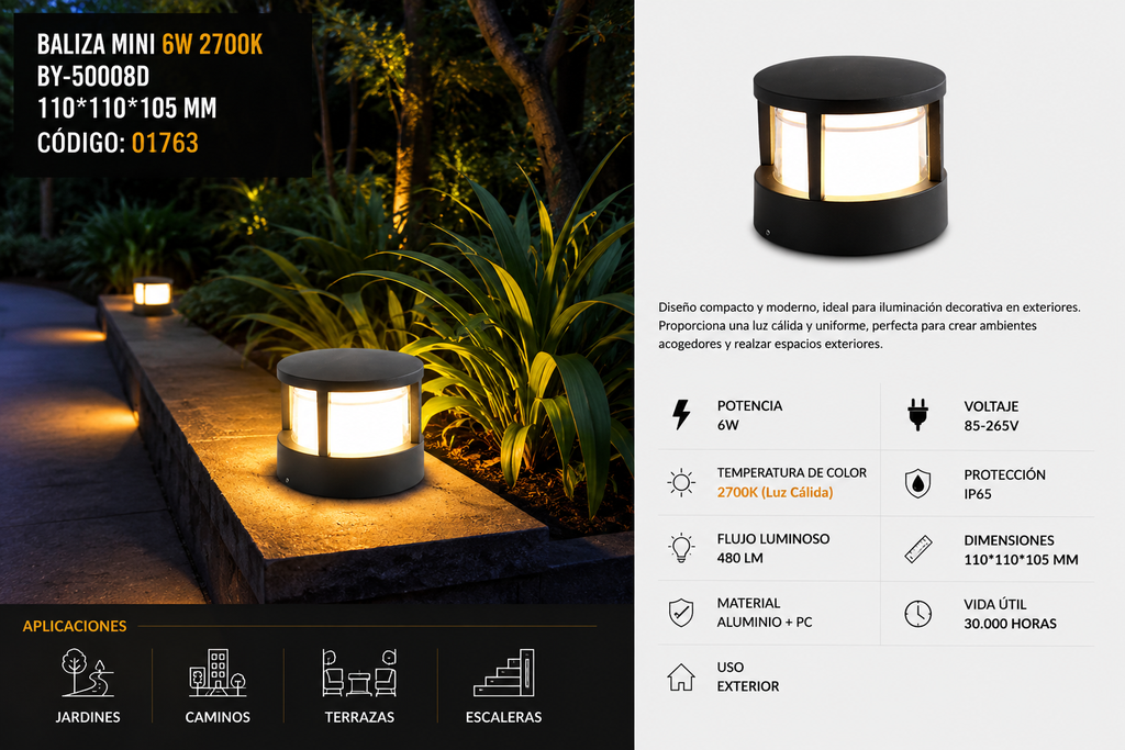 Baliza Mini 6W 2700k BY-50008D 110*110*105