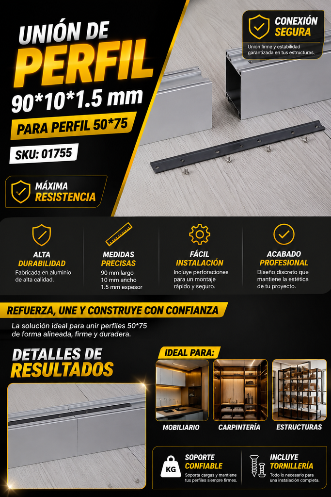 Unión de Perfil 90*10*1.5MM de 50*75 Perfil