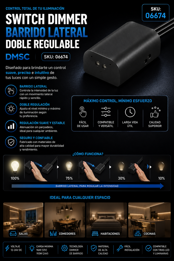 Switch Dimmer de Barrido Lateral Doble Regulable DMSC