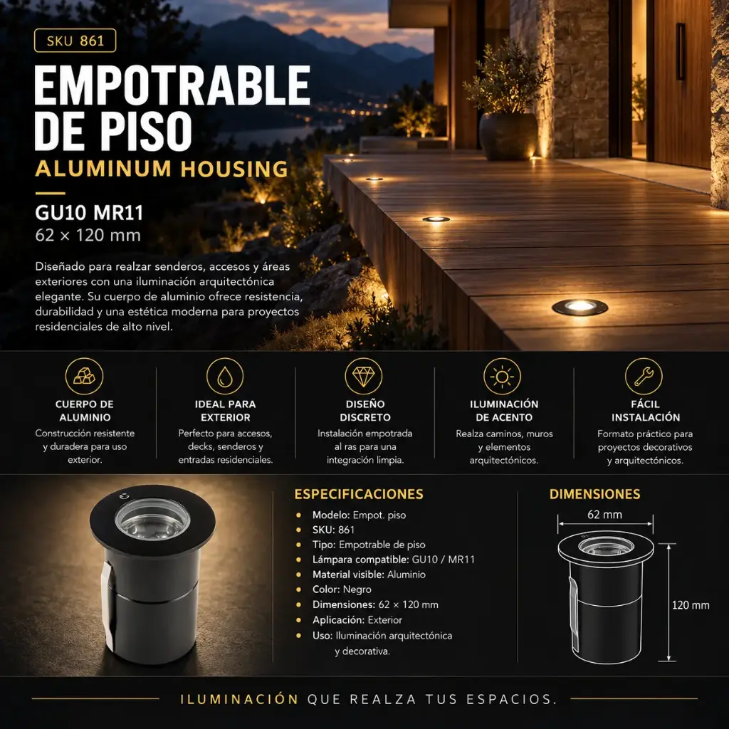 Empotrable de piso GU-10 JT-15656 MR-11 60 * 120 mm negro