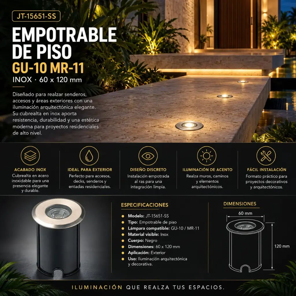 Empotrable de piso GU-10 JT-15651-SS MR-11  60 * 120 mm INOX