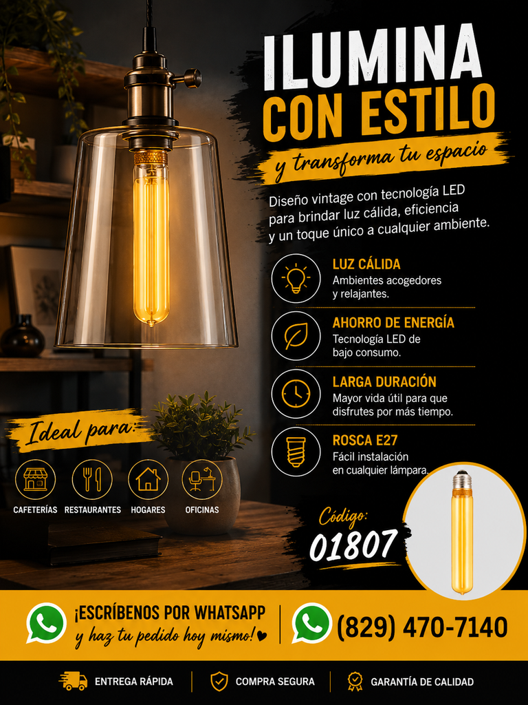 Bombillo 2w 1800k E-27 BY-T30OFA Vintage T187 Ambar 85-265V
