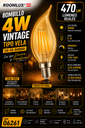 Bombillo 4W 3000k E-12 Vintage T/Vela CA-35 B70157 Dimiable 110V-130V ROOMLUX Ambar