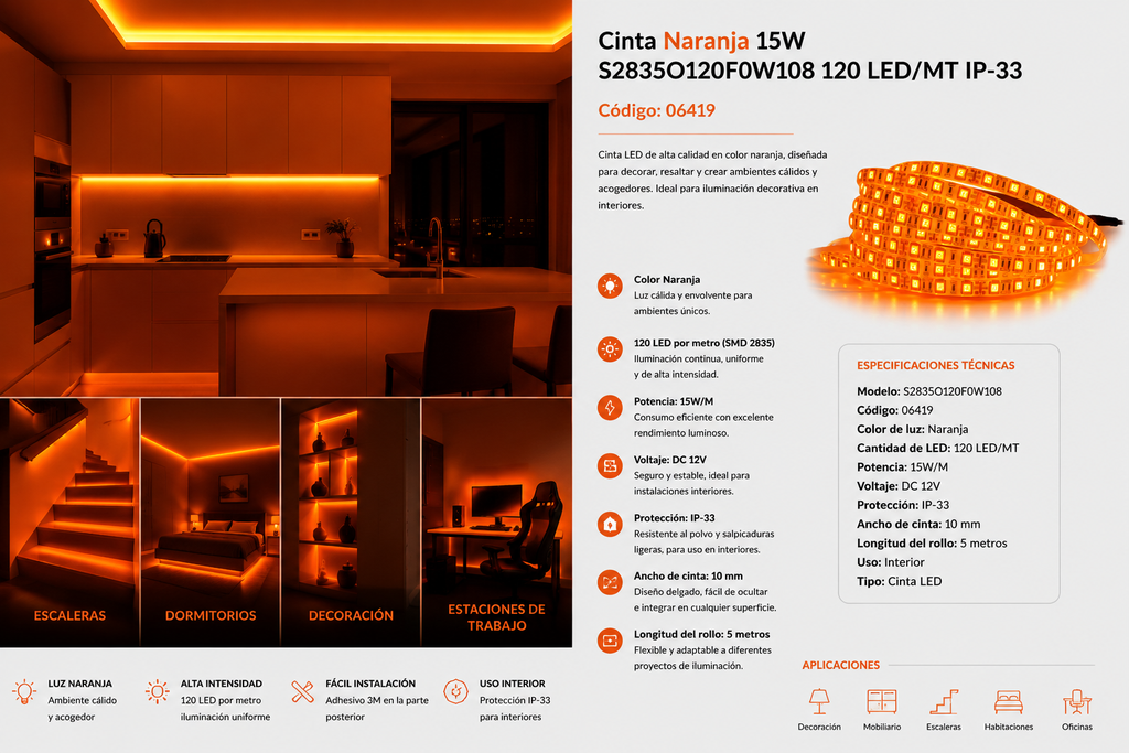 Cinta Naranja 15W S2835O120F0W108 120 LED/MT IP-33