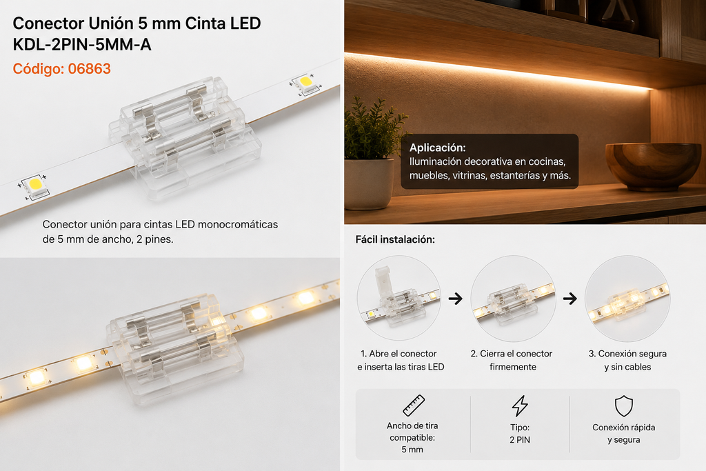 Conector Unión 5 mm Cinta LED KDL-2PIN-5MM-A
