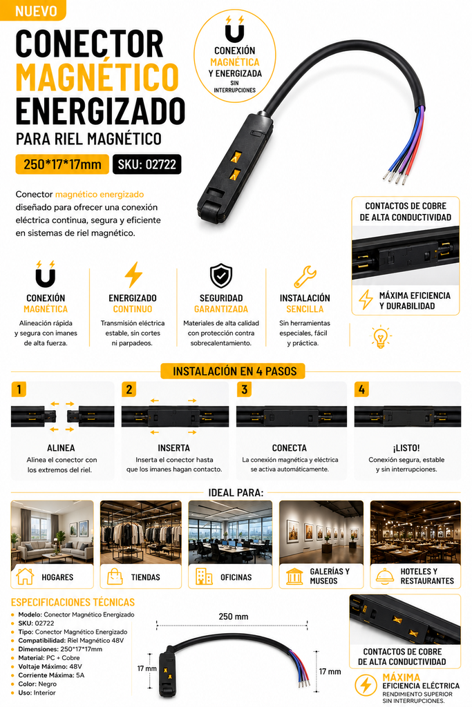Conector Magnético Energizado para Riel 250*17*17mm