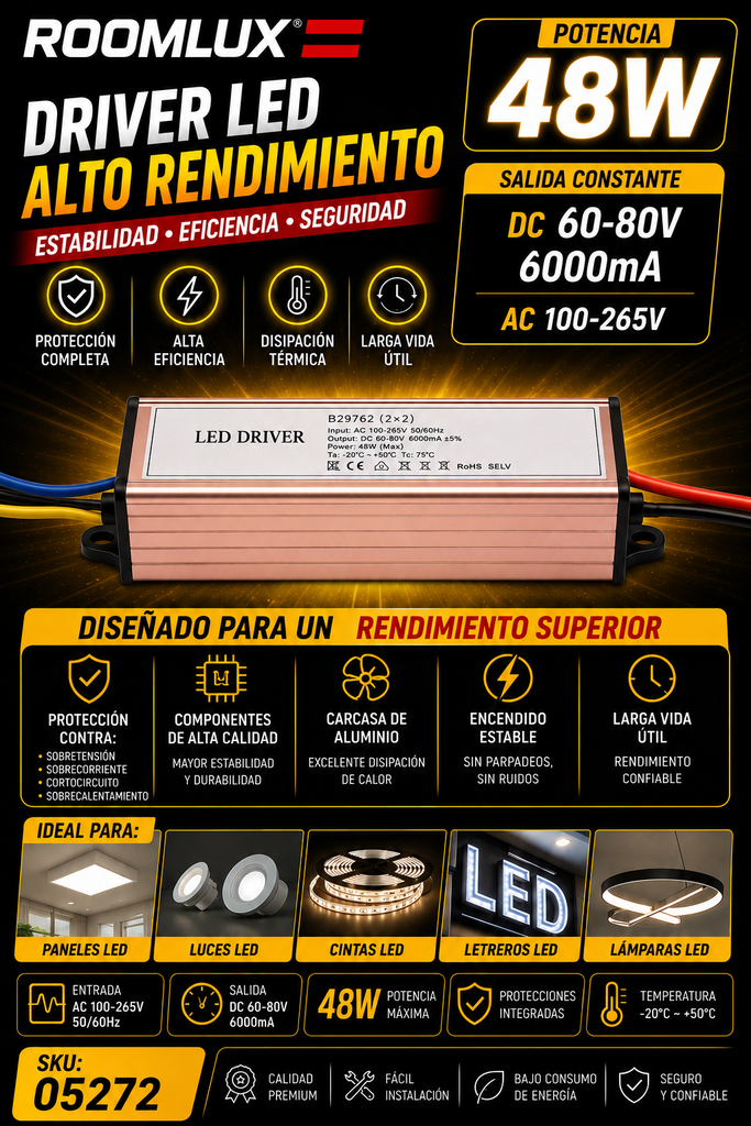 Driver 48w DC60-80V 6000mA AC-100-265V Roomlux (2x2 B29762)
