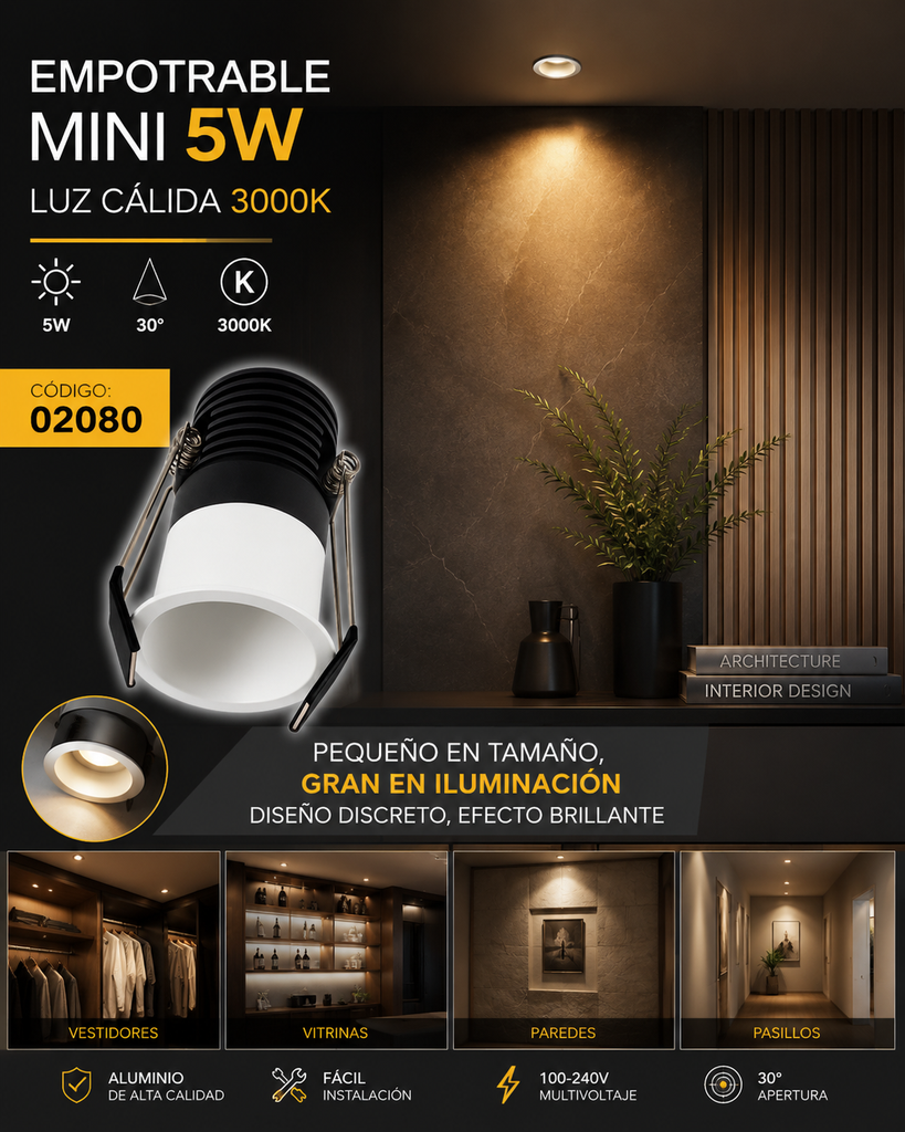 Empotrable Mini 5W 3000K LCS7240R-5 WH LED Ø blanco Ø 35MM (40*59) 30° 100-240V Aluminio