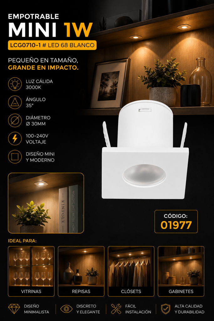 Empotrable Mini 1W 3000K LCG0710-1 # LED 68 Blanco Ø 30mm (35*29) 35° Mini