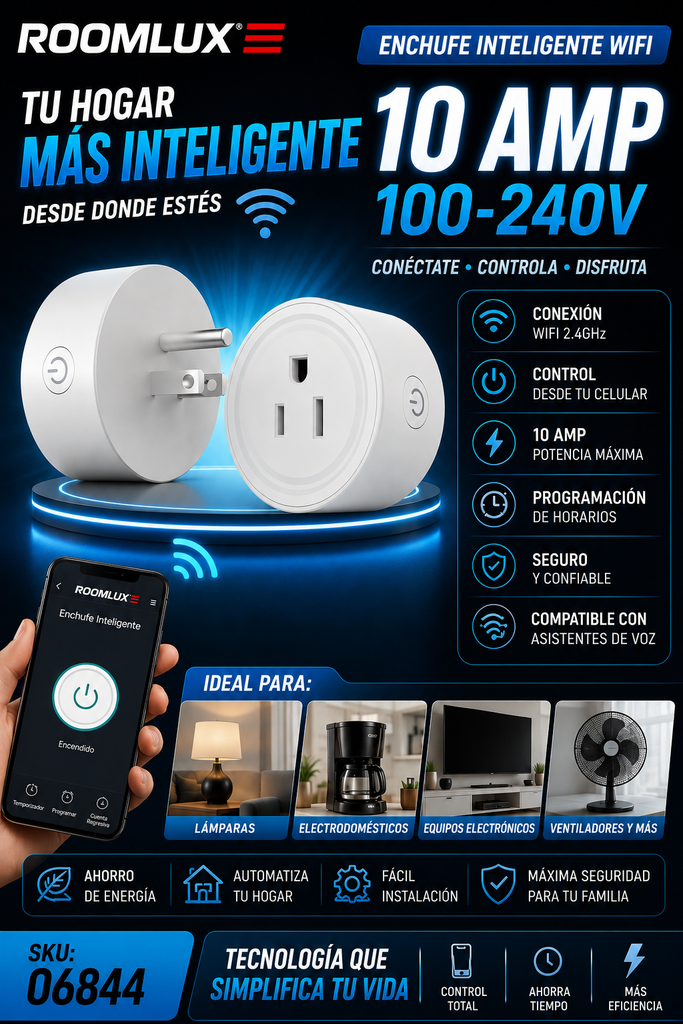 Enchufe Inteligente WIFI DE 10 AMP -100-240V S01000 ROOMLUX