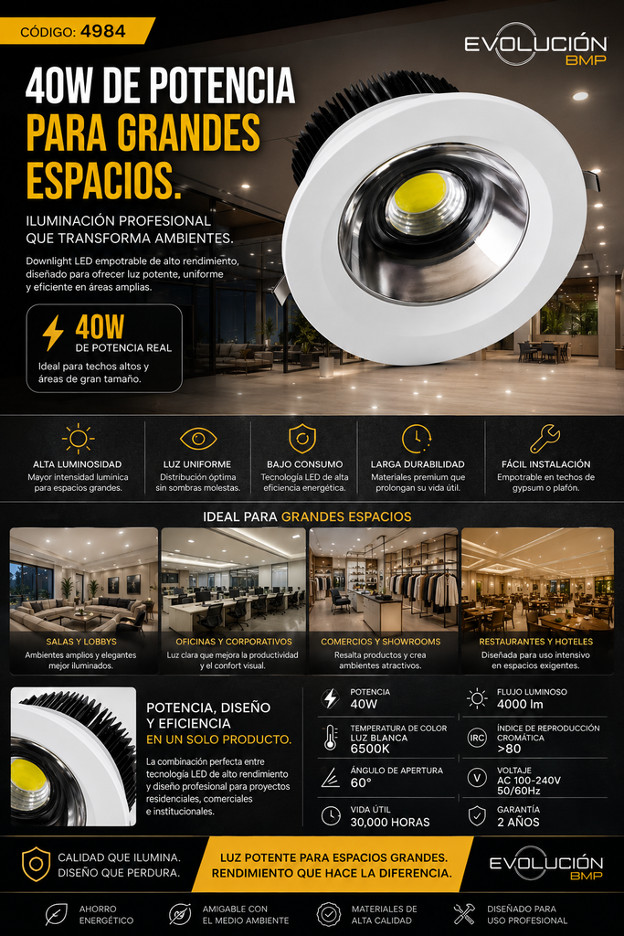 Empotrable 40W 6500K 10¨ 85-265V 3600Lm DLC4080 DeLEDZ