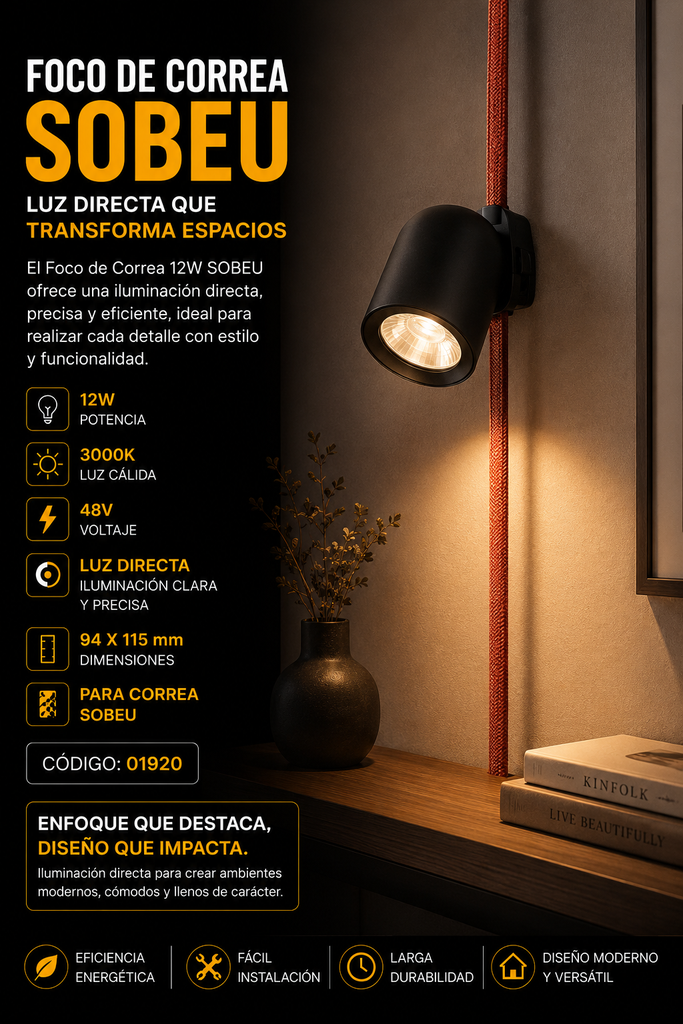 Foco de Correa 12w 3000k LRX0340-12 Directa SOBEU 94X115mm 1500lm 48v