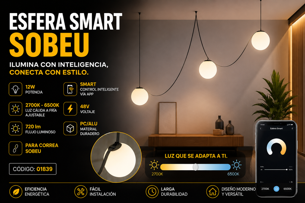 Esfera 12W SMART LRX0180Z-12 para Correa SOBEU 200*210 PC/ALU  48V 720lm 2700/6500k