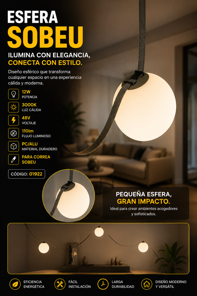 Esfera 12W 3000k LRX0180-12 de correa "Sobeu" 200*210 PC/ALU led  48V 110lm
