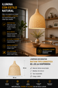 Lampara Decorativa de Rattan Tipo Canastica 60x60 cm Suspendida