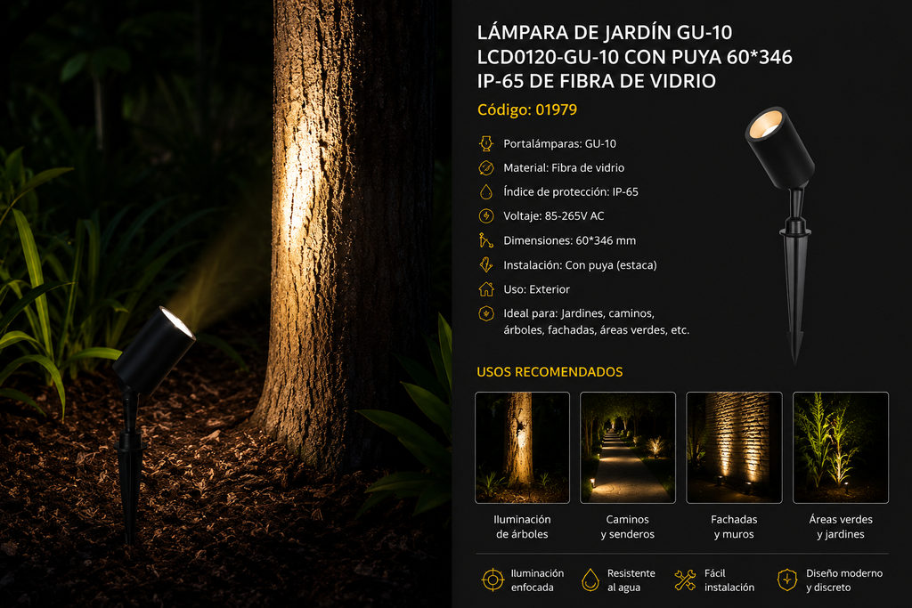Lampara de Jardín GU-10 LCD0120-GU-10 con Puya 60*346 IP-65 de Fibra de Vidrio