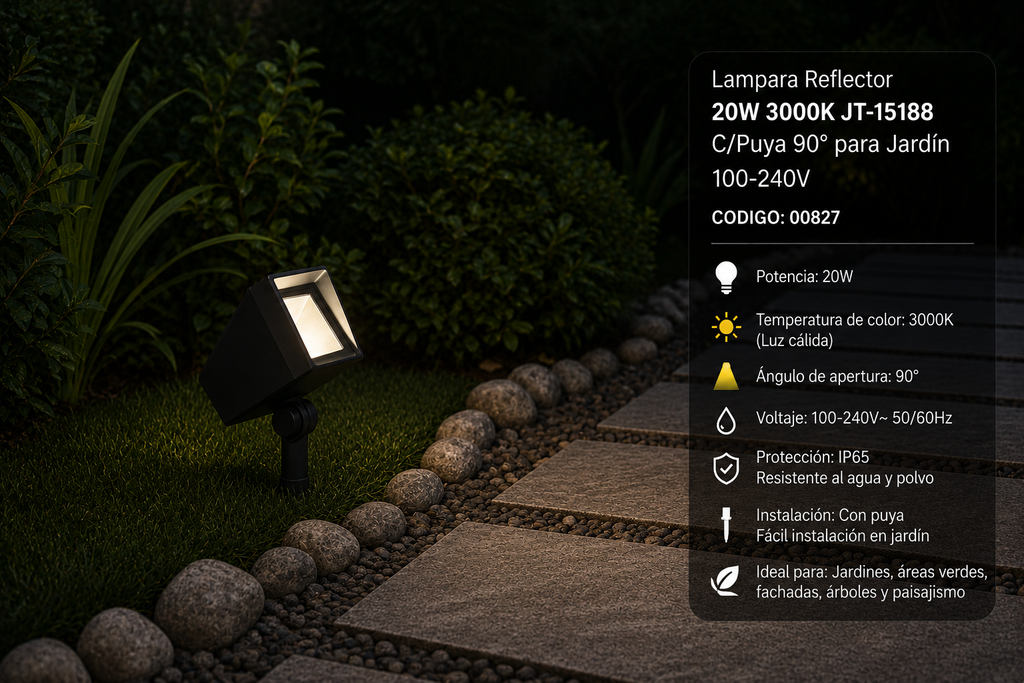Lampara Reflector 20W 3000K JT-15188 C/Puya 90º para Jardín 100-240V