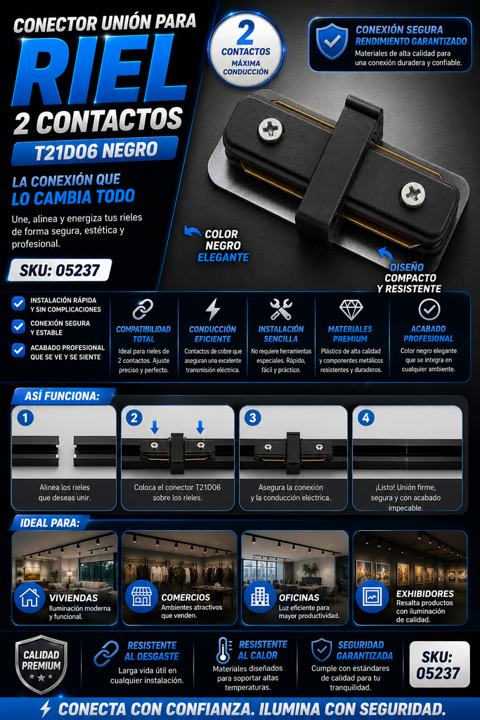 Conector Union para Riel 2 contactos T21D06 Negro