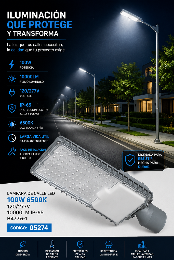 Lampara de Calle LED 100w 6500k 120/277v 10000lm B47776-1 IP-65
