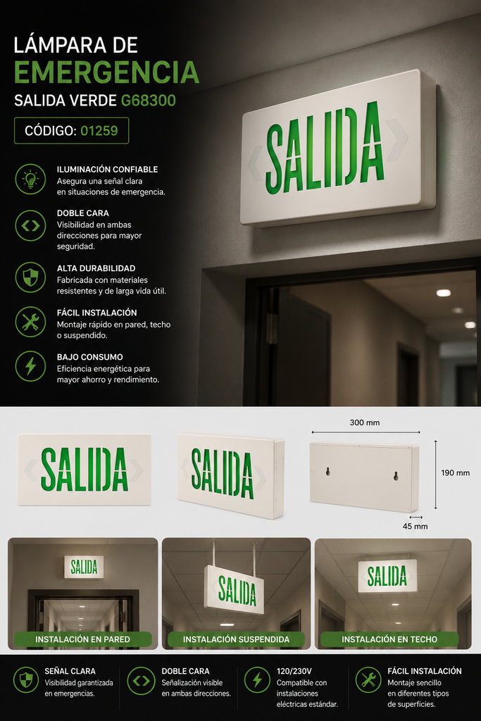 Lampara de Emergencia Salida Verde Roomlux G68300 120/230V 2 Caras