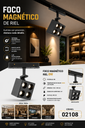 Foco Magnético Riel 8w 3000k 100*100MM Recesado Basculante 48v DC 24º