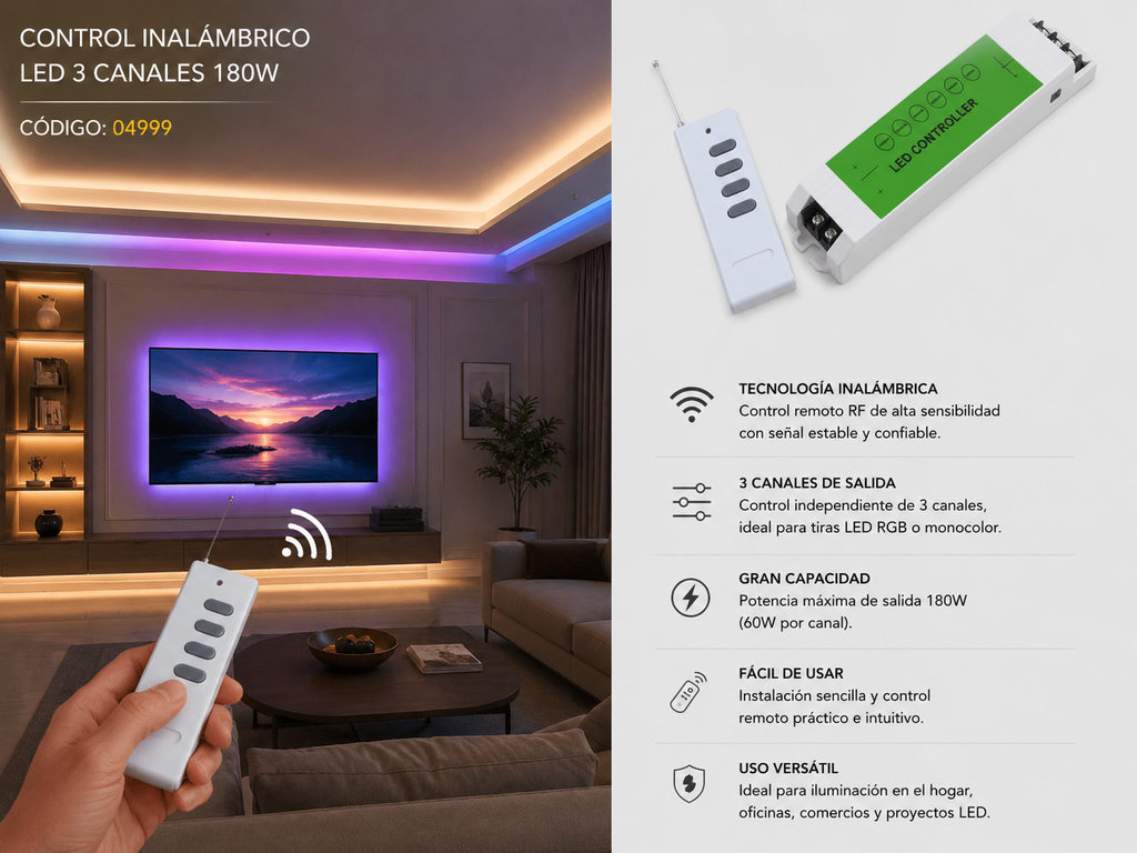 Control Inalámbrico LED 3 Canales 180W
