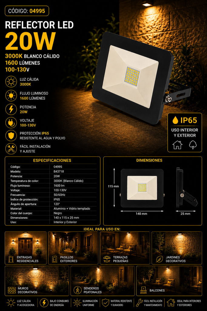 Reflector 20W 3000K SMD 100-130V B43718 ROOMLUX 1600 lm