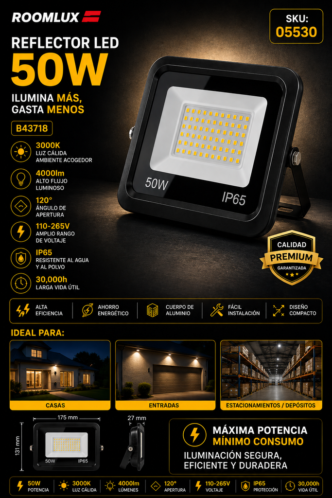 Reflector 50W 3000K 4000lm110-265V B43718 ROOMLUX 175*131