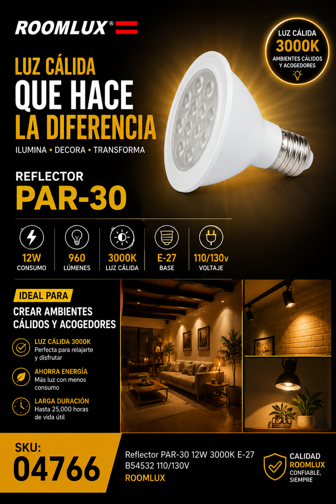 Reflector PAR-30 12W 3000K E-27 B54532 110/130V ROOMLUX