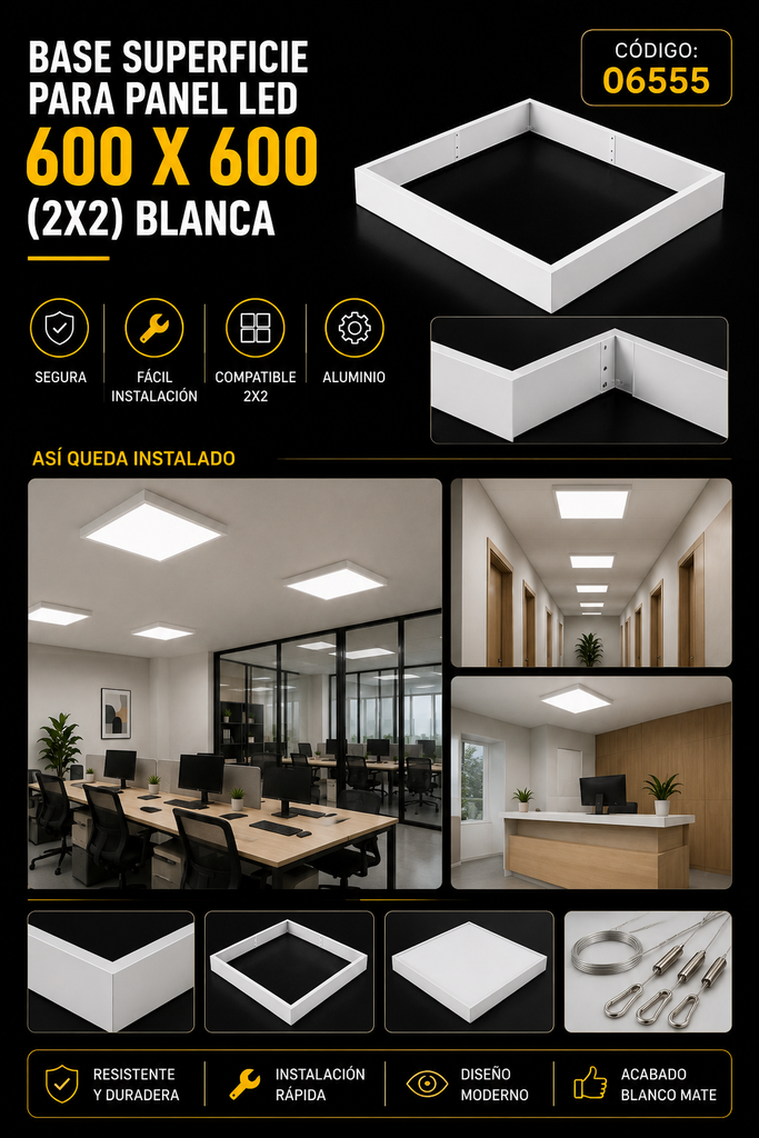 Base Superficie 600 X 600 (2X2) Blanca de Panel B29751 BACKLIT ROOMLUX