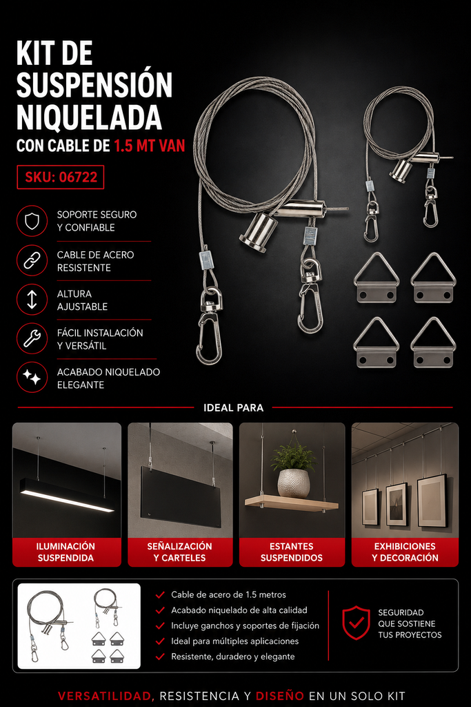 Kit de Suspensión Niquelada con Cable de 1.5 MT VAN