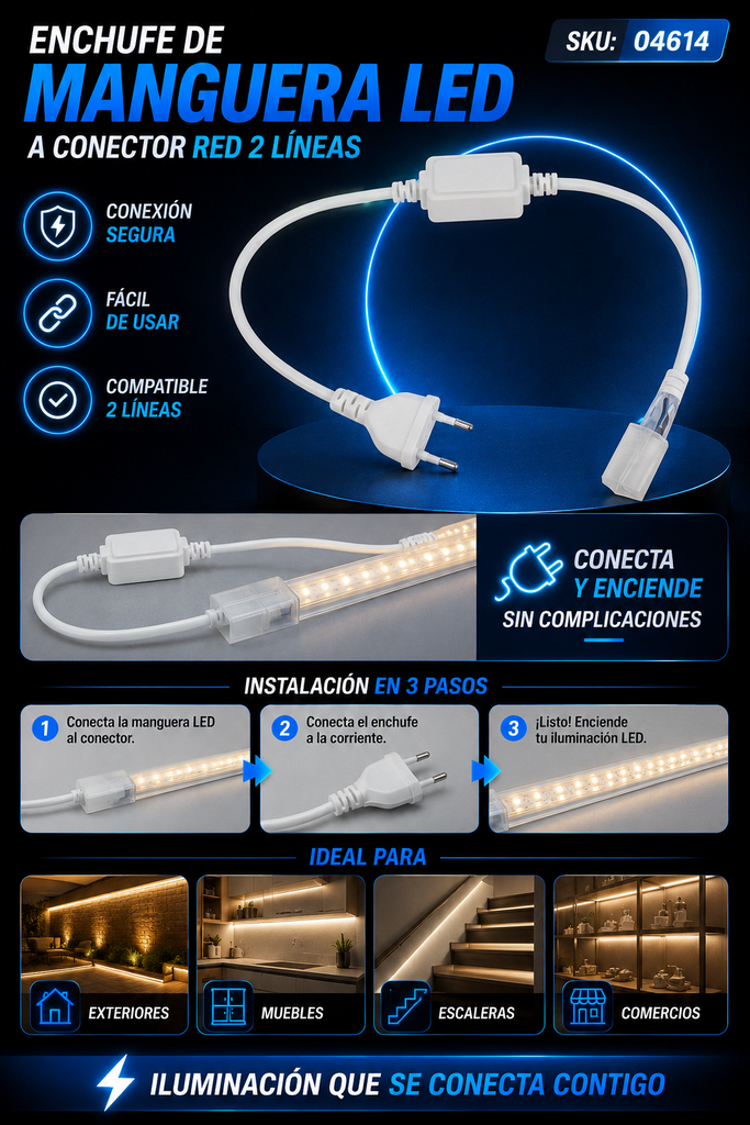 Enchufe de Manguera LED a Conector RED 2 Líneas