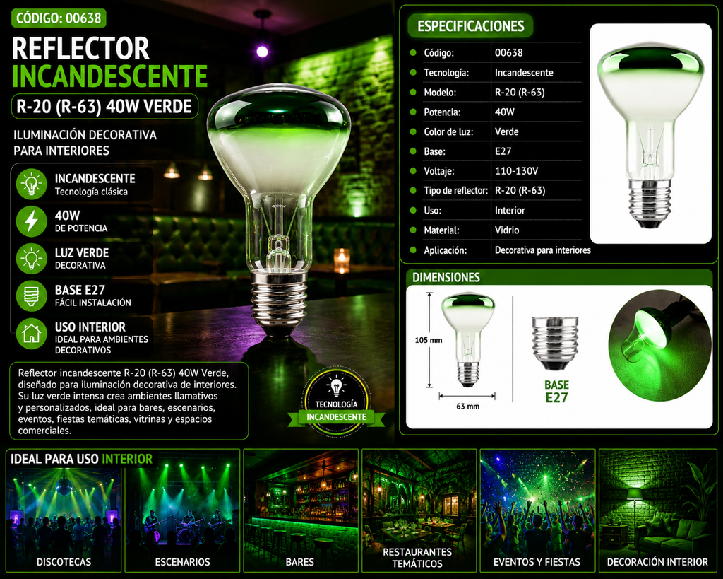 Reflector R-20 (R-63) 40W Verde