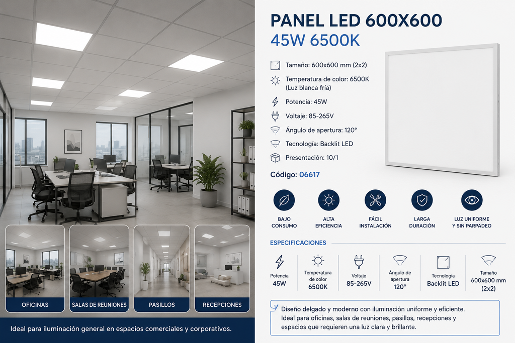 Panel 600X600 6500K 45W (2X2) 85-265V 120° Backlit LED 10/1 LZ-PB