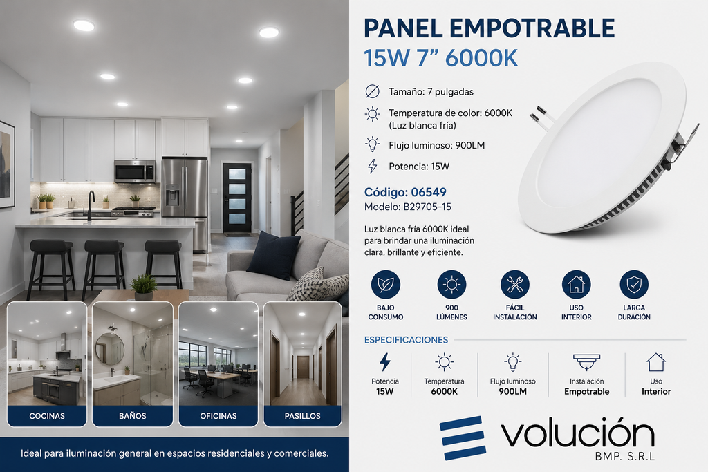 Panel Empotrable 15w 7" 6000K B29705-15 900LM ROOMLUX