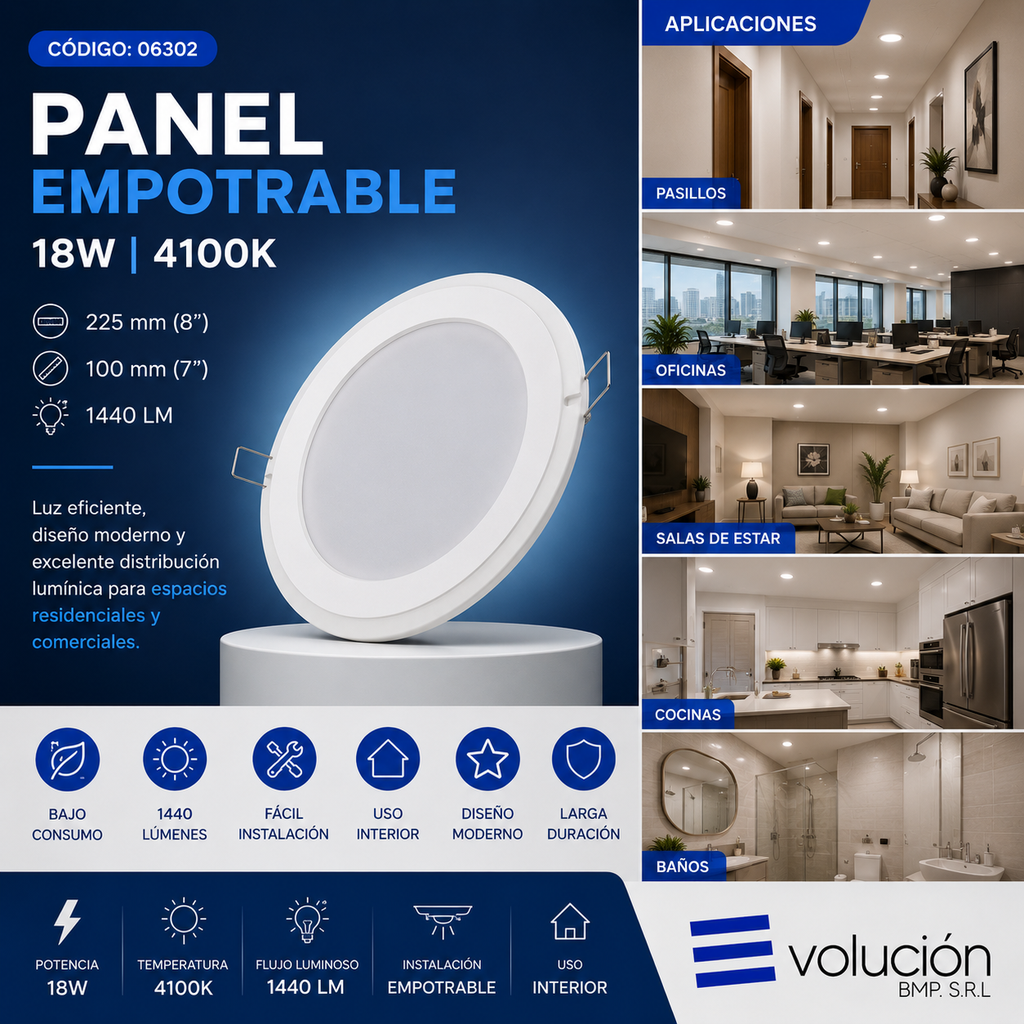 Panel Empotrable 18W 4100K 225mm (8¨) 100 mm (7¨) 1440 lm B29705 ROOMLUX