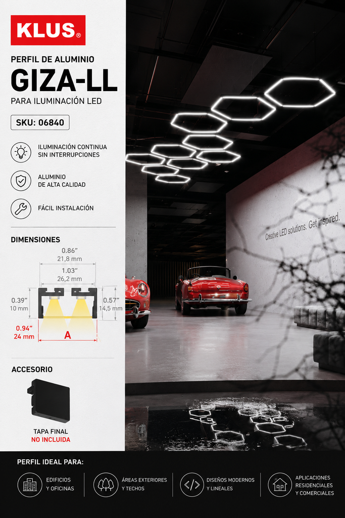 Perfil A00758A07_2 Negro GIZA-LL Aluminio KLUS