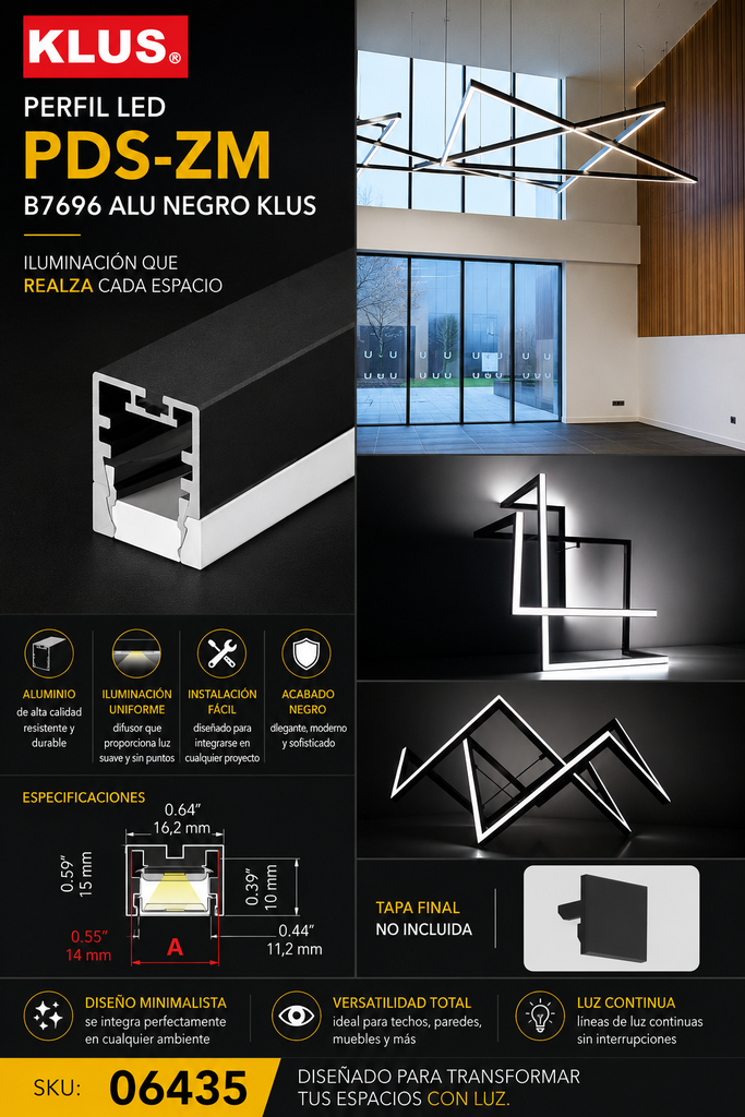 Perfil B7696 PDS-ZM ALU Negro KLUS