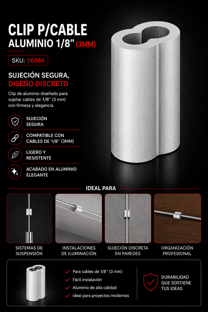 Clip P/Cable Aluminio 1/8¨ (3MM)